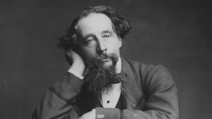 Černobílá fotografie Charlese Dickense.
