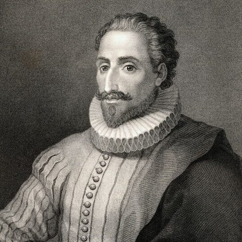 Černobílý obrázek Miguela de Cervantese