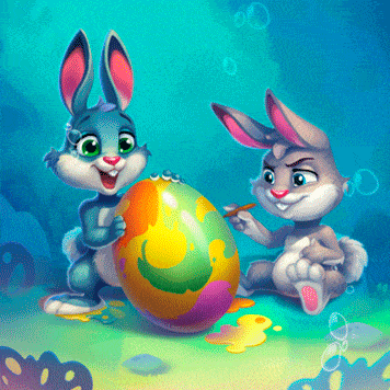 Zajíčci malují vajíčko pod vodou.