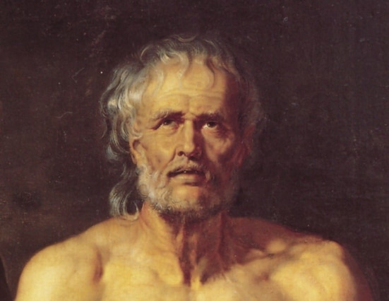Olejová barevná malba portrétu Senecy.