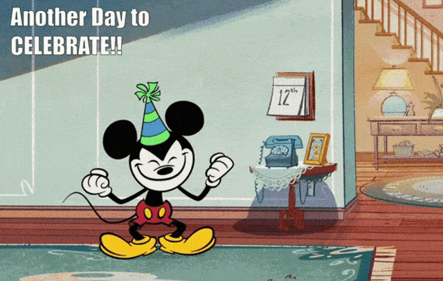 GIF blahopřání k svátku s Mickey Mousem.