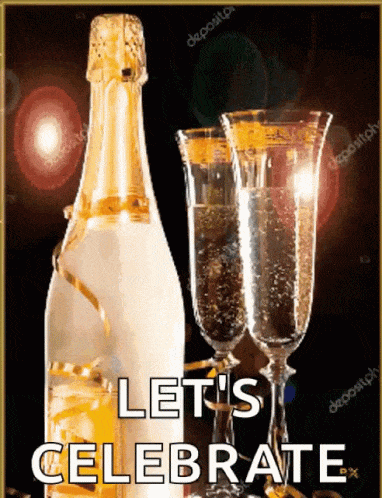 GIF přání k svátku se šampaňským a sklenicemi.
