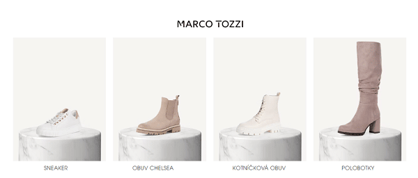 Dámské boty a logo firmy MARCO TOZZI.