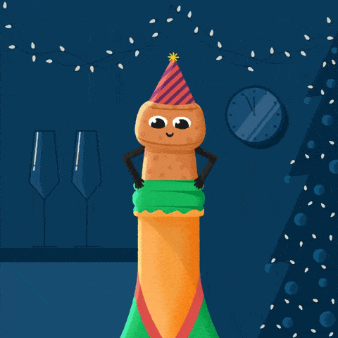Pohyblivé přání do nového roku s šampaňským.
