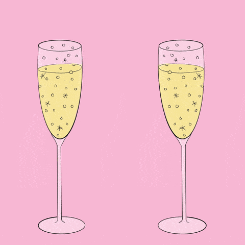 GIF přání k svátku se šampaňským.