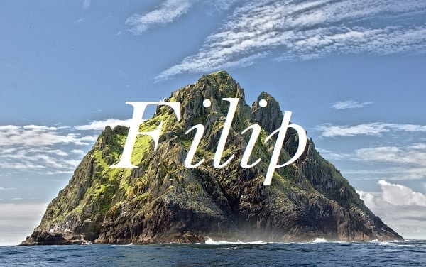 Jméno Filip na pozadí fotografie jednoho z Filipínských ostrovů.