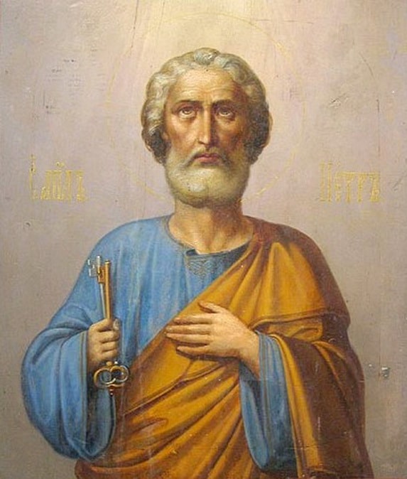 Svatý Petr drží klíče k nebeské bráně, vypodobněn na ikonickém obrazu.