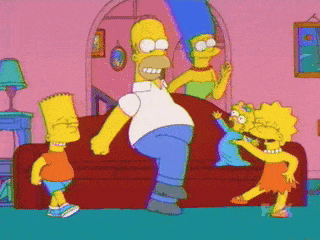 GIF blahopřání k svátku s tančící rodinou Simpsonů.