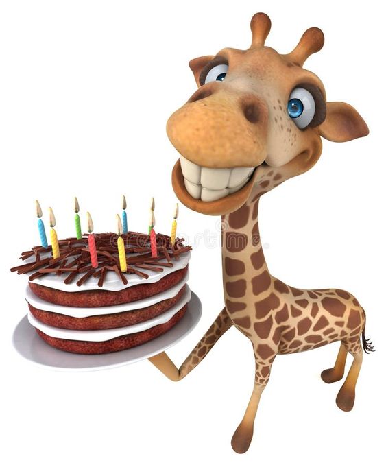 Narozeninové přání žirafa a dortem. 