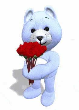 GIF blahopřání medvěd s růžemi. 