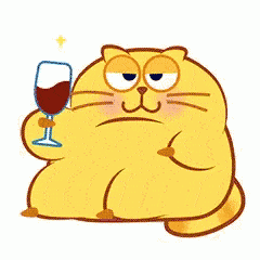 GIF přání žlutá kočka s vínem. 