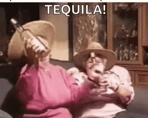 GIF blahopřání oslavující babičky s tequilou. 