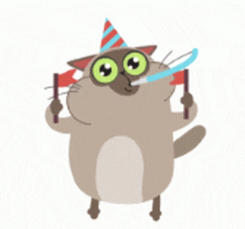 GIF blahopřání k jmeninám party kočka. 