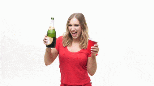 GIF přání k svátku holka s šampaňským. 