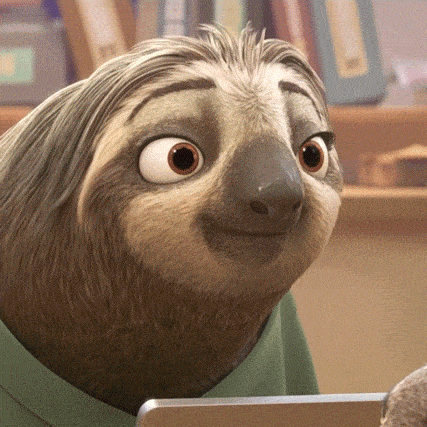 GIF přáníčko k jmeninám s překvapeným lenochodem.