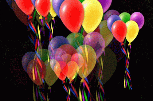 GIF přáníčko k svátku s barevnými balonky.