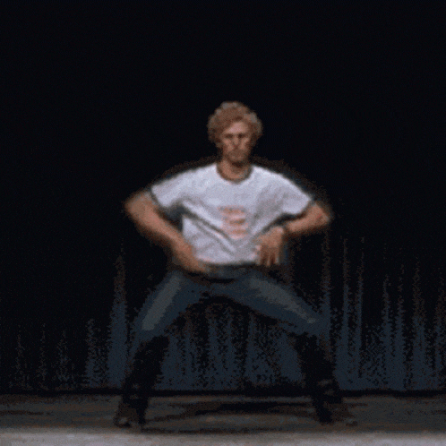 GIF přání k jmeninám s tančícím mužem.