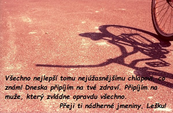 Stín bicyklu na antuce s přáním nádherným jmenin Leškovi.