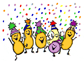 Veselé tančící arašídy na oslavě.